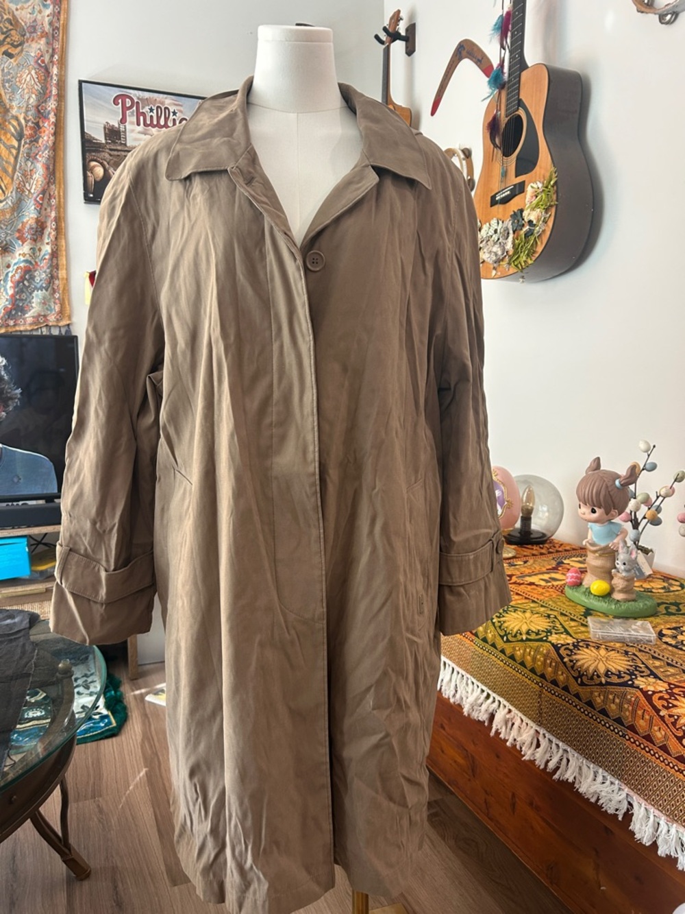 London Fog Taupe/Brown Single-Button Trench Coat